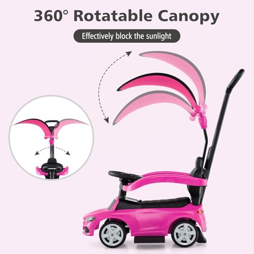 Image of Licensed Mercedes Benz Push Car for Toddlers by INFANS, 3 in 1 Sliding Walking Car with Push Handle, Horn, Music, Underneath Storage, Foot-to-Floor Ride on Toys for Boys Girls, Pink