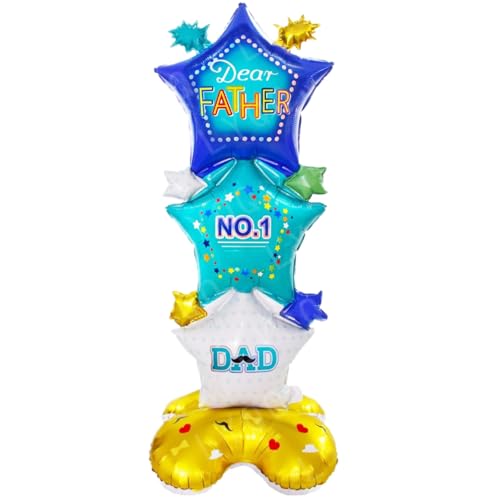 Image of Father's Day Standing Balloon - Extra Large 62 Inch DAD Foil Balloon for Party Decorations, Blue Dear Father's Day Aluminum Balloonns for Birthday Celebrations Happy Father's Day-1PC