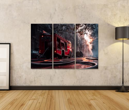 Tableau sur toile camion de pompier dynamique déco murale triptyque - 2