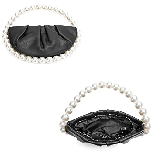 Image of CARIEDO Pearl Soft Face Pleated Handbag Advanced Evening Bag Party Prom Bride Purse Phone Clutch Purse