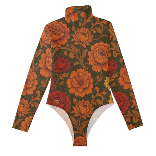 Mameluco de manga larga para mujer body de cuello alto con estampado floral art nouveau