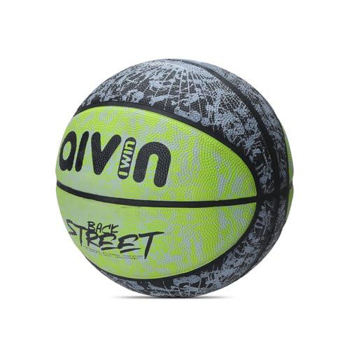 Image of AIVIN Back Street Basketball, Rubberized Moulded Basketball Game, for Match, Training, Outdoor Ball, Durable for Practice, Suitable for All Surface, 8 Panel, Material-Rubber (Green /Black) Size 7