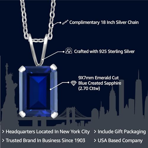 Gem Stone King Emerald Cut 9X7MM Gemstone Birthstone Pendant Necklace For Women | 925 Sterling Silver | Fine Jewelry Gifts for Her Mom Women Wife | With 18 Inch Silver Chain2