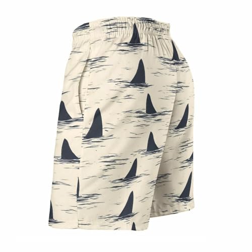 Hawaiian Shorts for Men - Comfy Cool Shark Fin Print Mens Swim Trunks Bathing Suits with Mesh Lining4