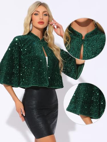 Allegra K Sequin Jackets for Women's Velvet Capelet Cocktail Sprakly Bolero Shrugs2