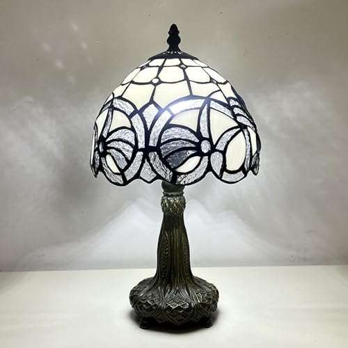 BOTOWI Petite Lampe Tiffany vitrail Lampe de Table 8X8X14 Pouces Style Baroque Beige Bleu Blanc Chevet Lecture Bureau lumière pour décor Chambre Salon étude...