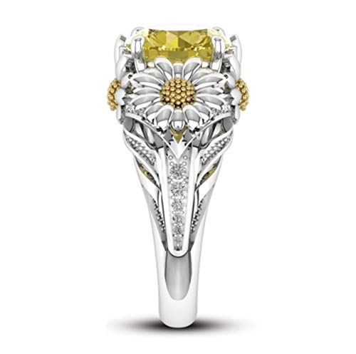 Kuyiuif 925 Sterling Silver Ring Citrine Daisy Ring Cubic Zirconia Sunflower Flower Wedding Ring Fashion Lady CZ Ring (10)3