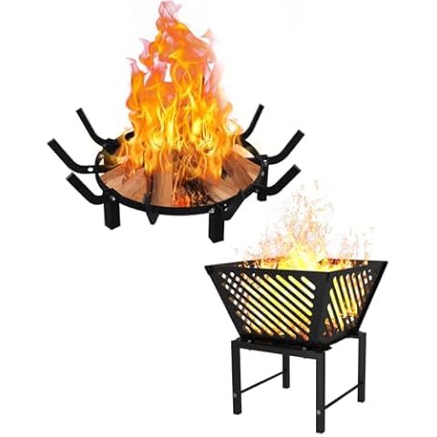 Mondazie 24 Inch Round Fire Pit Grate & 17 Inch Trapezoid Diagonal FirePits for Outside Patio, Beach and Campfire, Black Cover
