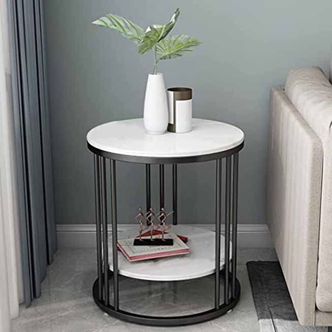 Image of Al Hama Round Coffee and Side Accent End Table with Engineered Wood Tabletop and Gold Powder Coated Metal Frame for Living Room (Black & White)