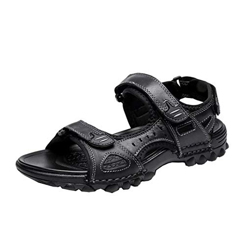 Mens Hiking Sandals Leather Waterproof with Arch Support Open Toe Outdoor Comfort Beach Water Sport Sandals Summer