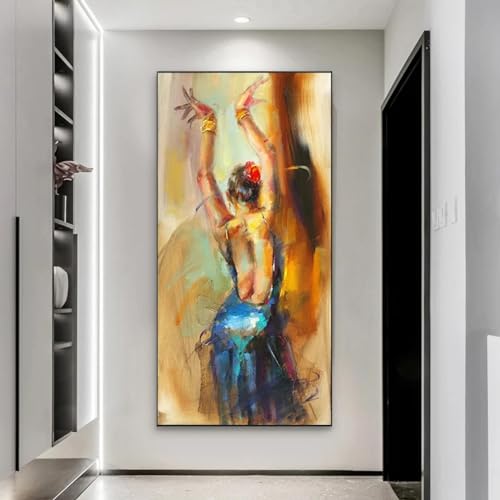 Peinture sur toile moderne 70x140 cm encadrée motif dos de danseur abstrait