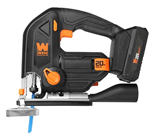 Image of WEN Cordless Jigsaw, Variable Speed with 20V Max 2.0 Ah Lithium Ion Battery and Charger (20661)