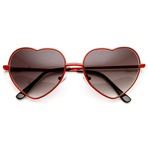 zeroUV Small Thin Metal Heart Shaped Frame Cupid Sunglasses (Red Smoke)