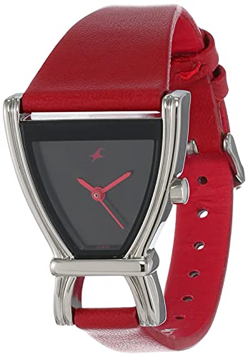 Fastrack Women’s Casual Watch - Quartz, Water Resistant, Leather Strap - Red Band and Black Dial