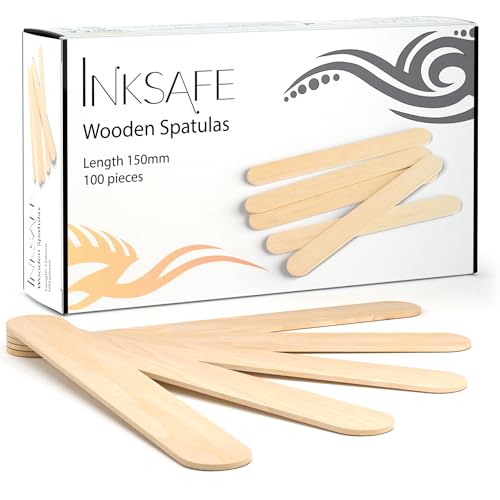 Inksafe Pack of 100 Wooden Waxing Spatulas Wax Applicator Sticks/Tongue Depressors for Hair Removal Tattoo