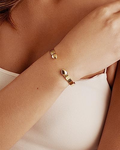 PAVOI 14K Gold Plated Stainless Steel Bangle Bracelets for Women | Inspirational Engraved Adjustable Mantra Cuff Bangle | Personalized Gift for Her Mom Sister | Birthday Gifts for Women4