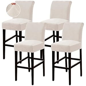 Turquoize Bar Stool Covers 4 Pack Bar Stool Covers with Backs Barstool Covers Velvet Bar Stool Seat Covers Slipcover Pub Counter Stool High Back Chair Covers, Thick Soft Modern Style, Ivory, 4