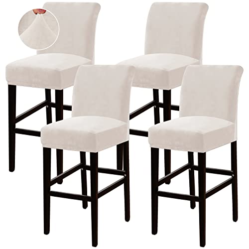 Turquoize Bar Stool Covers 4 Pack Bar Stool Covers with Backs Barstool Covers Velvet Bar Stool Seat Covers Slipcover Pub Counter Stool High Back Chair Covers, Thick Soft Modern Style, Ivory, 4