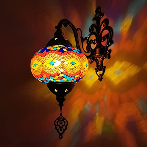 GAUUA Lámpara De Apliques De Pared De Mosaico Tiffany Hecha A Mano, Iluminación De Linterna De Vidrio Marroquí De 7 Pulgadas De 7 Pulgadas para El Dormitorio De La Cama