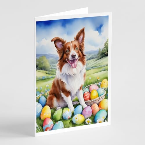 Caroline's Treasures DAC4963GCA7P Border Collie Easter Egg Hunt Greeting Cards Pack of 8 Blank Cards with Envelopes Whimsical A7 Size 5x7 Blank Note Cards