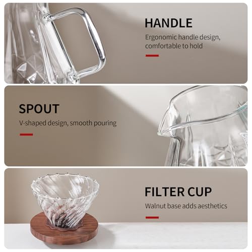 Image of Bincoo Pour Over Coffee Maker&Dripper, Style Cone Filter + 600ml Glass Coffee Server, Manual Coffee Brewer Set, Reusable Coffee Filter Holder, Great Gift for Coffee Enthusiasts