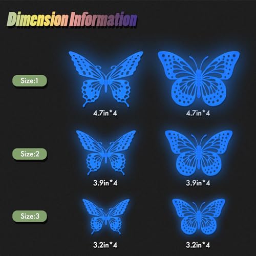 Image of SAOROPEB Glow in The Dark 3D Butterfly 24 Pcs Blue Butterfly Stickers