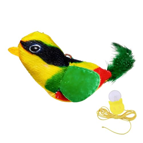 Juguete interactivo para pájaros que chirrían, juguete activado por tacto para gatos, material de felpa suave con relleno de hierba gatera, alas aleteando realistas, estimulación de sonido de chirp