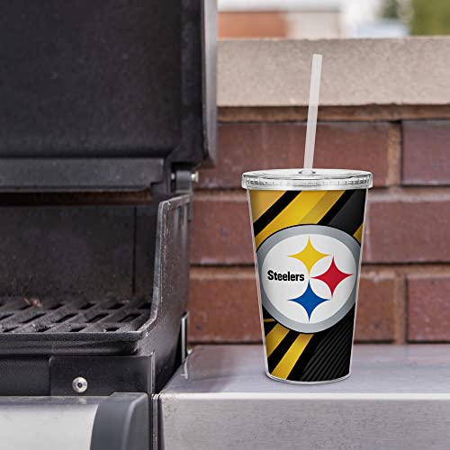 Image of Rico Industries NFL Football 16oz Clear Tumbler W /Straw for NFL Fans