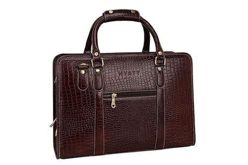Image of HYATT Leather Accessories 16 Inch Full Grain Natural Leather Laptop Messenger & Shoulder Bags For Men 24 Litres Capacity Upto16 inch Laptop Compartment Dimension-L-16 X H-12 X W-4 Inch Weight-1 KG