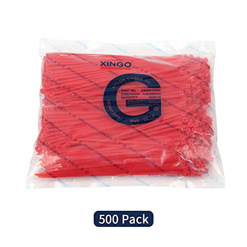 XINGO Red Cable Ties Pack of 500, 200mm x 3.6mm, Premium Nylon Durable Zip Ties, Self-Locking UV Resistant Nylon Plastic Wire Ties for Indoor and Outdoor - Image 2