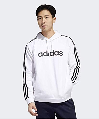 adidas mens Essentials 3-Stripes Pullover Hoodie White/Black4