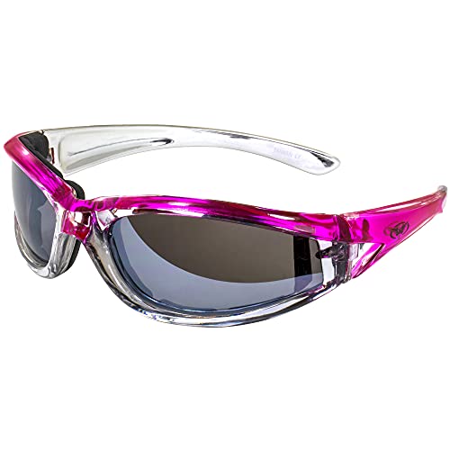 Global Vision Eyewear Flashpoint Sunglasses, Flash Mirror Lens, Two Color Crystal and Pink Frame Fits Smaller Faces