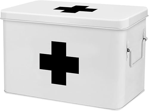 Miniatura 11 de Caja de medicamentos Flexzion, botiquín de farmacia para el hogar, 33 x 21 x 19 cm, almacenamiento de medicamentos de metal para emergencia, Rosa