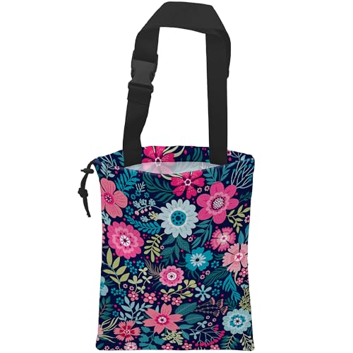 Image of Car Trash Bag Hanging Tropical Flower Trash Can Waterproof Garbage Bag Hanging for Car Back Seat with Adjustable Straps and Drawstring for Car Accessories Vehicle Travelling