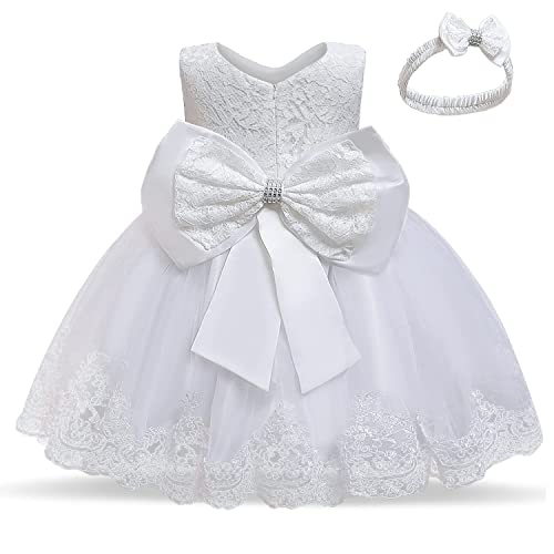 TTYAOVO Baby Mädchen Spitze Kleid Bowknot Blume Hochzeit Kleider Größe(90) 12-24 Monate 648 Weiß