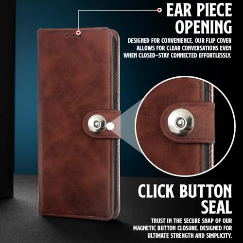 Image of WOW IMAGINE Shock Proof Flip Cover Back Case for Samsung Galaxy M17 5G | A17 5G | F17 5G (Magnetic Button Flip Case | Wallet Pockets & Stand | Leather Finish | Coffee)