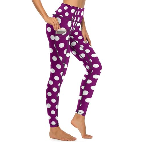 Legging d'entraînement violet à pois gainant et fonctionnel avec poches