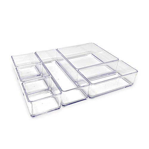 Isaac Jacobs 6-Tray Clear Acrylic Organizer Set, (Six Individual Trays), Multi-Purpose, Stackable Storage Solution for Makeup, Crafts, Desk, School, Office Supplies & More, for Bathroom, Kitchen
