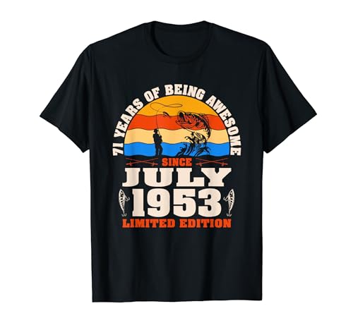 Vintage julio 1953 - 71 años amantes de la pesca 71 cumpleaños Camiseta
