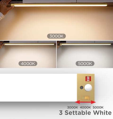 Image of Leetdud Under Cabinet Lighting Plug in 32 Inch, 120V Motion Sensor Lights Indoor, 3CCT 3000 /4000 /5000K, Aluminum Linkable Super Bright LED Counter Light with Timer for Kitchen, Closet, Golden, 4 Pack