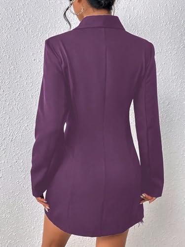 WDIRARA Women's Fuzzy Trim Wrap Button Front Long Sleeve Shawl Collar Blazer Dress2