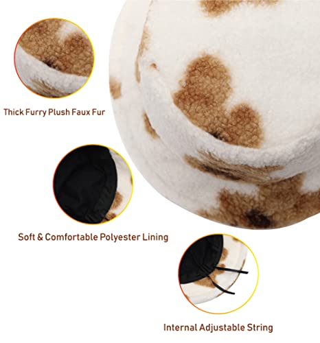 Image of Bucket Hat Women Furry Fuzzy Bucket Hats for Ladies, Winter Warm Fluffy Plush Faux Fur Hat for Women