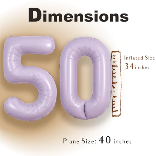 Image of SUWEN 40 Inch Light Purple Lavender Big 50 Balloon Number Foil Helium 0-9 | 50th Large Giant Huge Mylar Jumbo Happy Birthday Party Anniversary Decorations