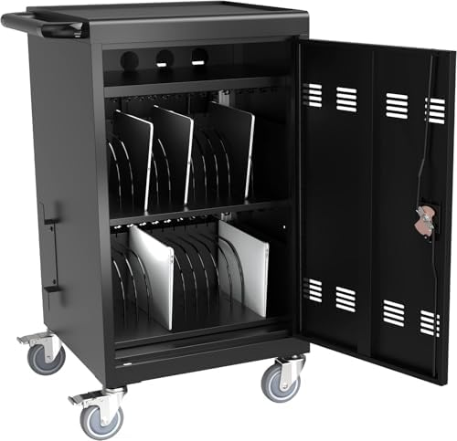 TIOPLY Laptop Charging Cart, 32 Devices Tablet Storage Carts for Ipad up to 16.3' Screen Size, Mobile Charging Station for Classroom, Fast Charging, Security Storage, Easy Use, Black