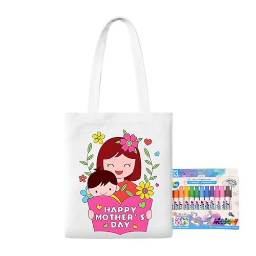 ペイント用トートバッグ - ぬりえ グッズ バッグ,母の日 アート クラフト ペイントペン付き 学習 アクティビティ 3歳以上 子供向け 女の子 男の子 幼稚園 学校 屋外 旅行用