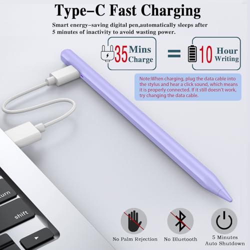 Image of Stylus Pen for Android Tablet, Tablet Pencil for iOS /Android,Rechargeable Active Stylus Pen for iPhone /Samsung /XiaoMi /Huawei /Vivo /Lenovo and Other Android Smartphones and Tablet-Purple