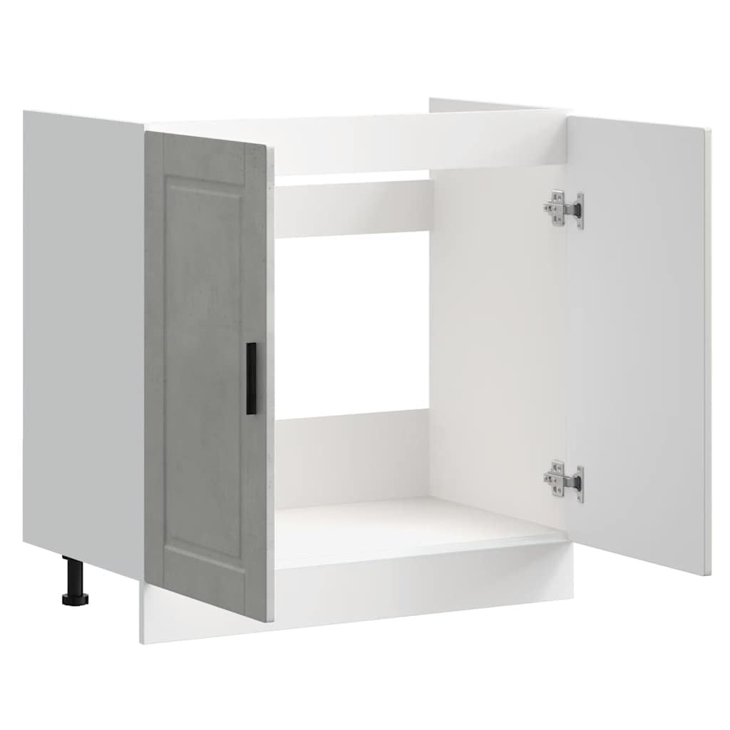 Porto - Mobile sottolavello in legno grigio cemento, 80 x 46 x 81,5 cm, con piedini regolabili, spazio per armadi da cucina e stoviglie