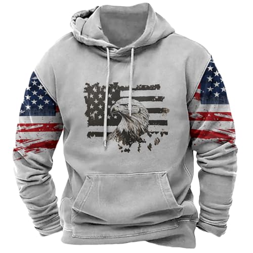 HOTYD Mens American Flag Western Country Hoodies Big and Tall Drawstring Hooded Sweatshirt Pullover Cowboy Jacket for Men