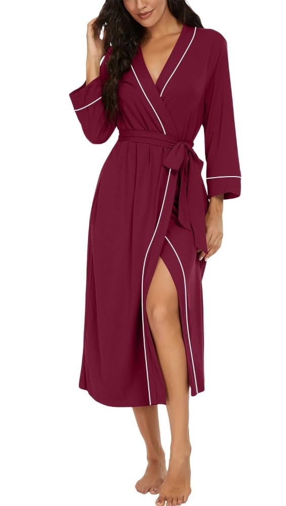 PrinStory Women Dressing Gowns Causal Kimono Robes Long Bathrobe Soft Womens 3/4 Sleeve Ladies Loungewear — view 44