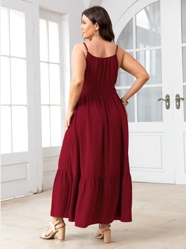 Image of SCOMCHIC Plus Size Summer Boho Dresses Spaghetti Strap Sleeveless Casual Sundress Smocked Flowy Slit Beach Maxi Dress